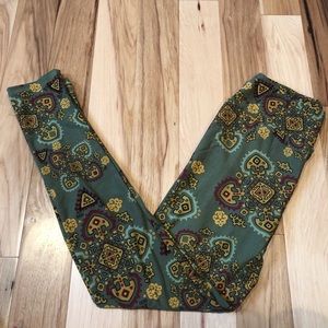 LuLaRoe One Size Green Aztec and Gold Pattern
